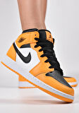 Nike Air Jordan 1 MID Leather Sneaker Kadın Bilekli Hakiki Deri Siyah Sarı Beyaz Spor Ayakkabı