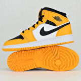Nike Air Jordan 1 MID Leather Sneaker Kadın Bilekli Hakiki Deri Siyah Sarı Beyaz Spor Ayakkabı