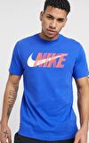 Nike Training Cotton Tee Büyük Çift Logolu Kısa Kollu Pamuklu Mavi Erkek Tişörtü