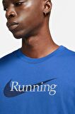 Nike Dri Fit Running Tee Blue Erkek Baskılı Tişört Mavi