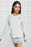 Nike Rib Jersey Long Sleeve Top White Kadın Fitilli Sweatshirt Açık Gri