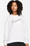 Nike Training Plus Essential Get Fit Dri Fit Graphic Crew White Oversized Bol Kesim Kadın Sweatshirt Beyaz