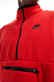 Nike Club Fleece Half Zip Sweatshirt Red Yarım Fermuarlı Kapüşonlu Oversize Polar Sweatshirt Kırmızı