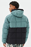 Timberland Progressive Utility Pullover Puffer Erkek 1/2 Fermuarlı Kapüşonlu Şişme Mont Siyah-Yeşil