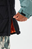 Timberland Progressive Utility Pullover Puffer Erkek 1/2 Fermuarlı Kapüşonlu Şişme Mont Siyah-Yeşil