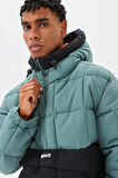 Timberland Progressive Utility Pullover Puffer Erkek 1/2 Fermuarlı Kapüşonlu Şişme Mont Siyah-Yeşil