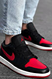 Nike Air Jordan 1 Low Reverse Leather Black Red Toe (W)Hakiki Deri Erkek Spor Ayakkabı Siyah Kırmızı