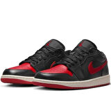 Nike Air Jordan 1 Low Reverse Leather Black Red Toe (W)Hakiki Deri Erkek Spor Ayakkabı Siyah Kırmızı