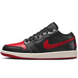 Nike Air Jordan 1 Low Reverse Leather Black Red Toe (W)Hakiki Deri Erkek Spor Ayakkabı Siyah Kırmızı