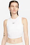 Nike Sportswear Essential Rib Cropped Women's Tight Fit Tank Top Kadın Dar Kesim Crop Atlet Beyaz