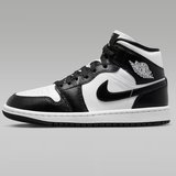 Nike Air Jordan 1 Mid Panda Unisex Leather Sneaker Hakiki Deri Bilekli Günlük Spor Ayakkabı Siyah-Beyaz
