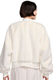 Nike Sportswear Faux Fur Bomber Reversible Oversize Jacket Kadın Oversize Suni Kürk Çift Taraflı Ceket Açık Krem