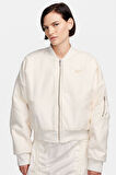 Nike Sportswear Faux Fur Bomber Reversible Oversize Jacket Kadın Oversize Suni Kürk Çift Taraflı Ceket Açık Krem