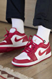 Nike Air Jordan 1 Low Leather Sneaker Hakiki Deri Beyaz Kırmızı Erkek Spor Ayakkabı