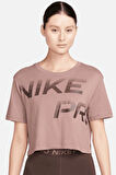 Nike Pro Dri Fit Graphics Loose Fit T-shirt Kadın Crop Büyük Beden Günlük Tişört Kahve