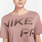 Nike Pro Dri Fit Graphics Loose Fit T-shirt Kadın Crop Büyük Beden Günlük Tişört Kahve