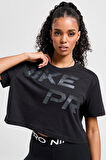 Nike Pro Dri Fit Graphics Loose Fit T-shirt Kadın Crop Büyük Beden Günlük Tişört Siyah