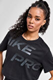 Nike Pro Dri Fit Graphics Loose Fit T-shirt Kadın Crop Büyük Beden Günlük Tişört Siyah