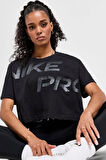 Nike Pro Dri Fit Graphics Loose Fit T-shirt Kadın Crop Büyük Beden Günlük Tişört Siyah
