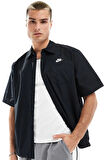 Nike Club Woven Loose Fit Short Sleeve Shirt in Black Erkek Bol Kesim Dokuma Kısa Kollu Spor Gömlek Siyah