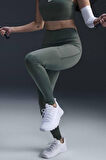 Nike Go Firm Support High Rise Full Length Kadın 6 Cepli Lazer Kesim Antreman Taytı Koyu Yeşil