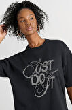 Nike Dance Oversize Ss Tee Kadın Oversize Büyük Beden Taş İşlemeli Tişört Siyah