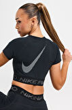 Nike Pro Dri Fit Short Sleeve Cropped Graphic Tight Fit Top Kadın Sıkı Kesim Kısa Tişört Siyah