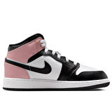 Nike Air Jordan 1 MID Leather Unisex Sneaker Hakiki Deri Bilekli Günlük Spor Ayakkabı Siyah-Beyaz