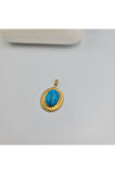 Firuze Taşlı Kadın Çelik Kolye Ucu 3.5 cm