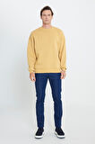 Erkek Hardal Oversize Fit Bol Kesim Pamuklu Içi Polarlı 3 Iplik Bisiklet Yaka Sweatshirt
