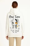 Kapşonlu Sweatshirt – Oversize Üç İplik Şardonlu Hoodie, “Other Lives” Ön - Arka Baskılı, Kanguru Cepli, Kışlık Rahat Günlük Stil - Beyaz
