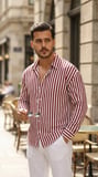 Erkek Dikey Çizgili Yarım Oversize Gömlek
