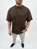 Erkek Premium Tişört OSY Yumuşak Dokulu Yıkamalı Oversize T-Shirt - Kahverengi