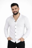 Erkek Waffle Kumaş Uzun Kollu Düğmeli Açık Yaka Regular Fit Gömlek - Beyaz