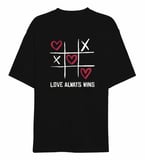 14 Şubat Sevgililer Günü Love Always Wins Baskılı Oversize Bisiklet Yaka T-shirt - Siyah