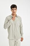 DeFacto Gri Regular Fit Waffle Polo Yaka Basic Düz Pamuklu Uzun Kollu Gömlek D1058AX24AUGR322