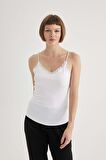 DeFacto Regular Fit Dantel Detaylı İnce Askılı Pamuklu Beyaz İç Atlet-Fall in Love Y5360AZ24SPWT34