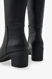 Kadın Diz Altı Yandan Fermuarlı Topuklu Günlük Çizme Micasso Siyah