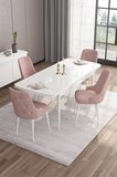 Are Serisi Mdf 80x132 Açılabilir Beyaz Masa Takımı Ve 4 Pembe Sandalye