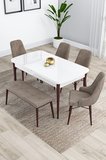 Kar Serisi, Beyaz Masa Ceviz Ayak Açılabilir 80x132mdf Masa Takımı, 4 Cappucino Sandalye 1 Bench
