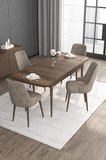Noa Serisi 80x132 Açılabilir Mdf Barok Ahşap Desen Masa Takımı 4 Cappucino Sandalye