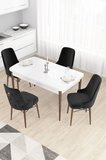 Taç Serisi, Beyaz Masa Ceviz Ayak 80x132 Masa Takımı Açılabilir, 4 Siyah Sandalye Gold Halkalı