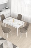 Taç Serisi Açılabilir Mutfak Masası Takımı 80x132 Beyaz Mermer Desen Masa 4 Cappucino Sandalye