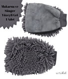 Çift Taraflı Mikrofiber Yıkama Eldiveni - Makarna ve Sünger Yüzeyli Gri 1 Adet