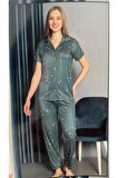 Yıldız Baskılı Önden Düğmeli Pijama Takım