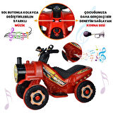 Uj Toys Müzikli ve Led Işıklı Akülü Atv 6V Buddy-Kırmızı
