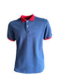 Polo Yaka Tshirt - SaxMavi/Kırmızı Yaka