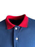 Polo Yaka Tshirt - SaxMavi/Kırmızı Yaka
