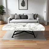 Oval Yan Baştan Açılır Akıllı Masa Üst Mdf Beyaz Mermer Alt Ayak Siyah Renk