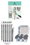 Alex Marker Eskiz Defteri 200gr A5 40yp Cretacolor 6'lı Aquarell Sulandırılabilir Fırçalı Eskiz Set